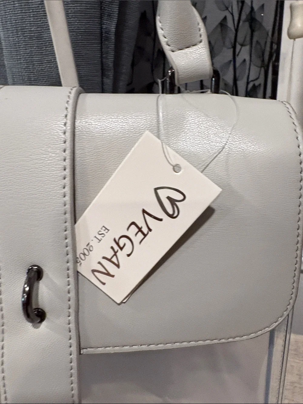 Vegan Leather Top-Handle Satchel Bag in light gray